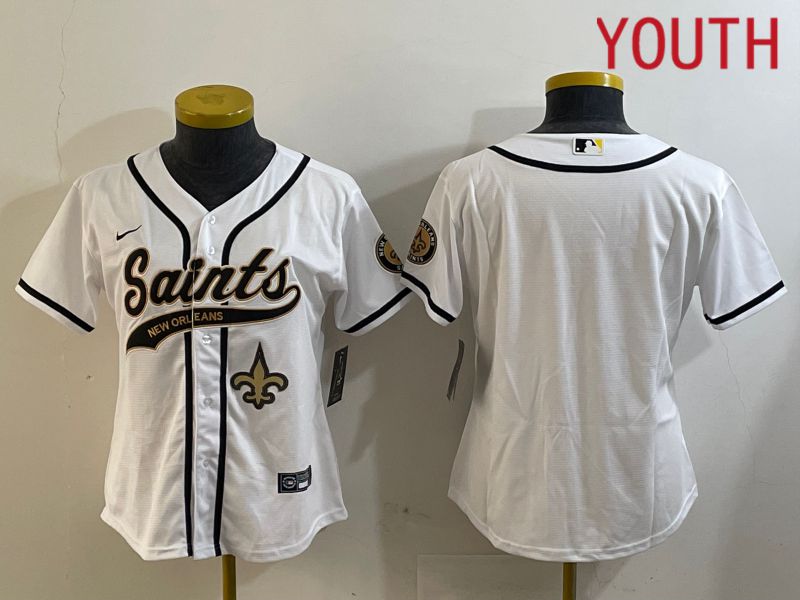 Youth New Orleans Saints Blank White Joint Name 2024 Nike Limited NFL Jersey style 2